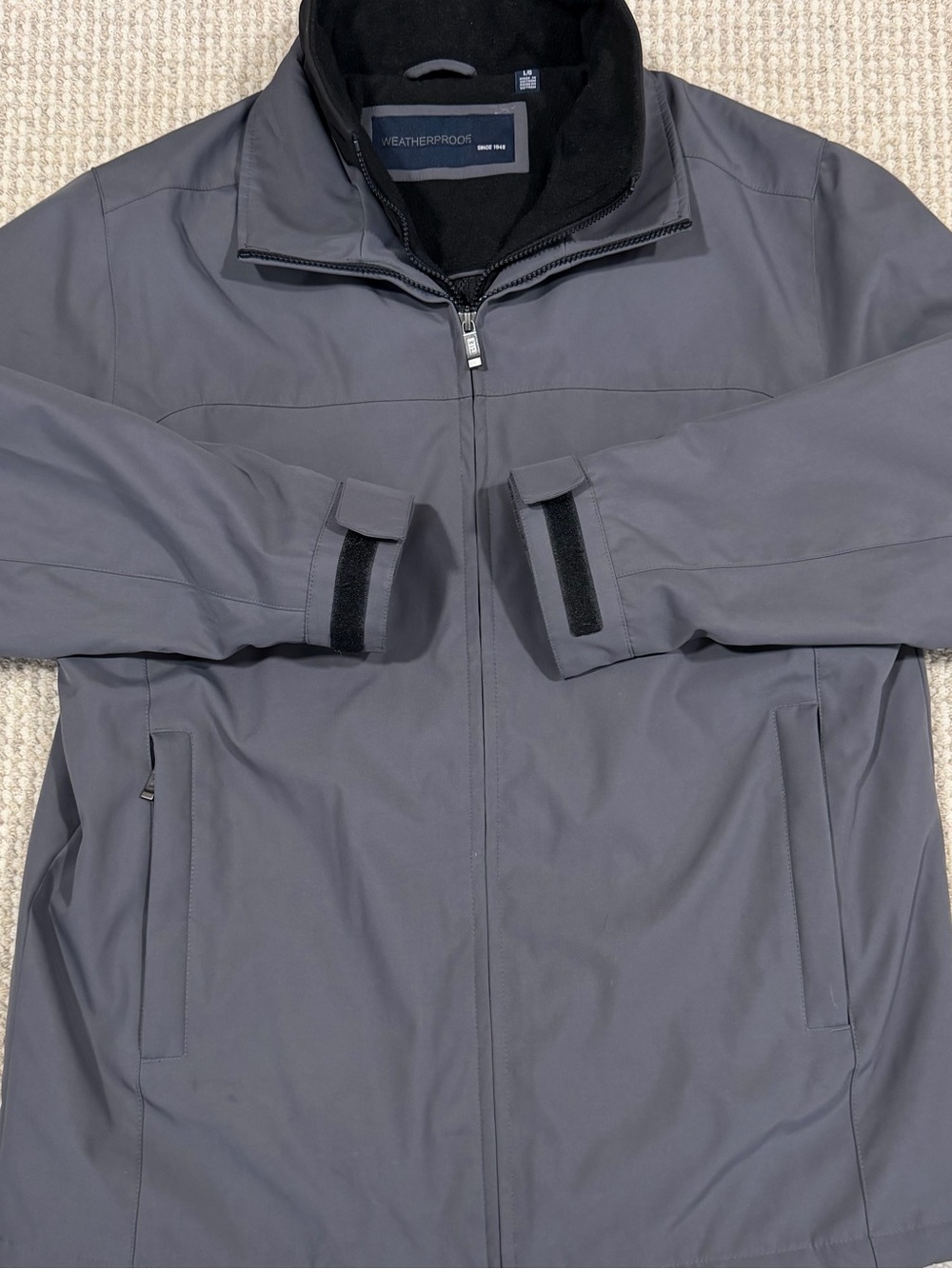 Weatherproof Menโs Gray Solid Lined Full-Zip Jacket Stand-Up Collar Size Large